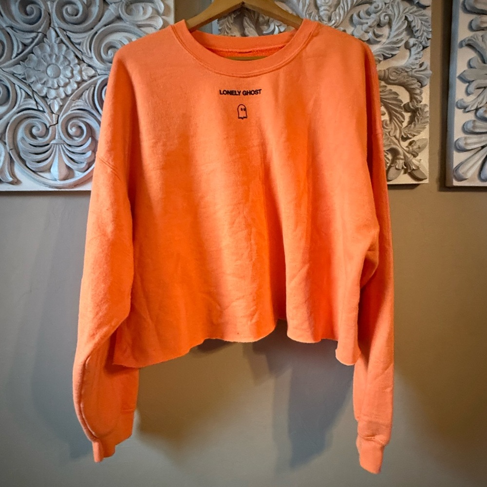 Lonely Ghost Orange Oversized Cropped Sweatshirt